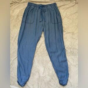 Thread & Supply Women’s Casual Blue Soft Denim Ruched Ankle Drawstring Pants